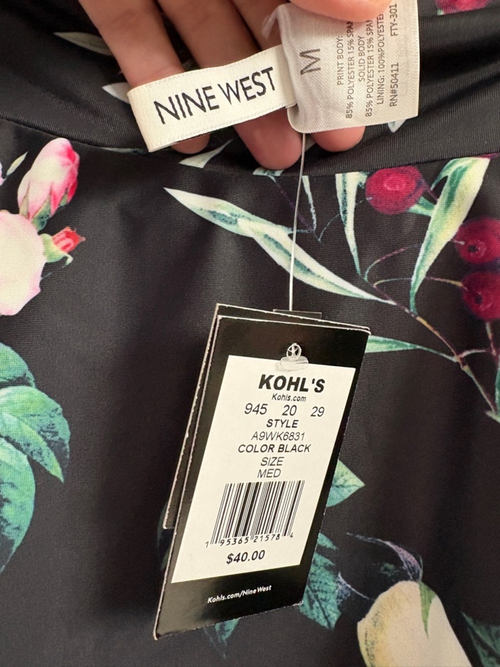 NWT Nine West Reversible Black Floral Swim Skirt - Picture 3 of 10